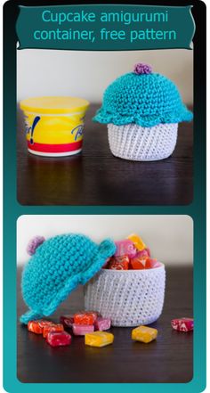 crochet cupcake amigurm container, free pattern with instructions to make it