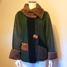 Forest Green Large Pile Fleece With Chocolate Brown Collar And Cuffs. Collar Can Be Worn Up Or Down Hand Made Wooden Buttons, Large Side Pockets. Cozy Fitted Green Outerwear, Jaanuu Scrubs, Vintage Ballet, Green Bodysuit, Mid Skirt, Leotards Ballet, White Fur, Brunette Girl, Wooden Buttons