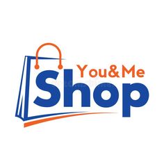 you & me shop logo with shopping bag and headphones on white background royalty illustration