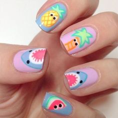 Fruit Nail Art, Summer Nails Beach, Cute Summer Nails, Diy Nail Designs, Kawaii Nails, Cute Nail Art, Beach Nails