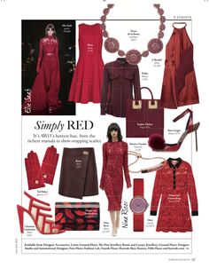 a red dress and accessories are featured in the magazine simply red, which features an image of