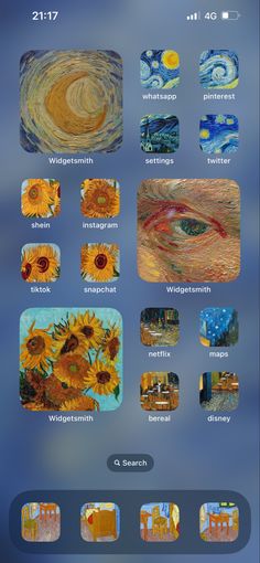 Van Gogh theme Vincent Van Gogh Aesthetic Icons, Art Vangogh Aesthetic, Vincent Van Gogh Widget, Van Gogh Iphone Theme, Sunflower Phone Theme, Aesthetic Wallpaper Vangogh, Van Gogh Homescreen, Van Gogh Phone Theme, Van Gogh App Icons