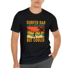 Celebrate the surfing prowess of dads with our stylish surf-themed shirt designed exclusively for surfer dads. Crafted with top-notch materials, this shirt offers a comfortable fit and showcases a design that combines the love for surfing and fatherhood. Show your appreciation for surf-loving dads with this must-have shirt that's perfect for beach outings and proud displays of dad's surfing skills. This classic unisex jersey short sleeve tee fits like a well-loved favorite. Soft cotton and quali Casual Short Sleeve Tops For Water Sports, Short Sleeve Graphic Print Tops For Water Sports, Graphic Print Crew Neck Top For Water Sports, Crew Neck Top With Graphic Print For Water Sports, Casual Crew Neck T-shirt For Water Sports, Casual Graphic Print T-shirt For Water Sports, Gifts For Surfers, Surf Shirt, Dad To Be Shirts