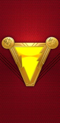 a superman logo on a red background with gold trimmings and two golden buttons