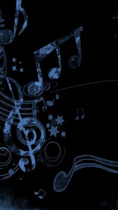 an abstract music background with musical notes and stars in the dark blue color palettes