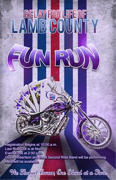 a flyer for a motorcycle show with an image of a purple and white bike on it