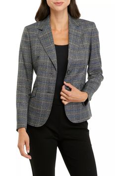 ROYAL BLUE COMBO Crepe Blazer, Plaid Blazer, Notched Collar, Crepe Fabric, Plaid Pattern, Formal Occasion, Special Events, Final Sale, Long Sleeves