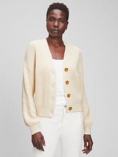 Shaker-Stitch Cardigan | Gap Factory Ribbed Knit Button-up Outerwear, Knit Button-up Sweater With Ribbed Cuffs, Ribbed Knit Button-up Cardigan, Classic Button-up Ribbed Sweater, Classic Ribbed Fall Cardigan, Classic Ribbed Button-up Sweater, Classic Ribbed Cardigan For Fall, Casual Button-up Ribbed Sweater, Chic Ribbed Button-up Sweater