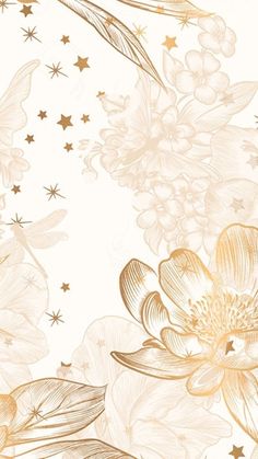 an abstract floral background with gold flowers and stars