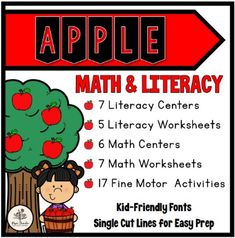 an apple math and literacy poster