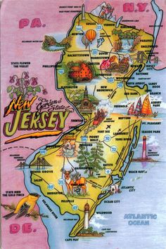 a map of the state of jersey, with all its towns and major roads on it