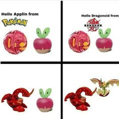 four different pictures of pokemon apples with the same character in each one's face