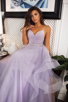 Lavender Tulle dress with horsehair trim Hayley, crisscross draped top wedding dress cascading skirt Lavender Tulle Dress, Lavender Ball Gown, Lavender Wedding Dress, Gaun Tulle, Lilac Prom Dress, Backless Bridal Gowns, Gaun Fashion, Top Wedding Dresses, Lavender Dresses