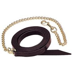 a black leash with gold chains on it