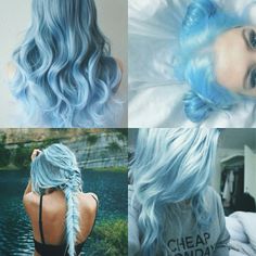 Pastel Blue hair | Colors Sky Blue Hair Color, Ocean Blue Hair, Sky Blue Hair, Blonde Hair Colour Shades, Blue Hair Color, Mermaid Pearl, Hair Rainbow