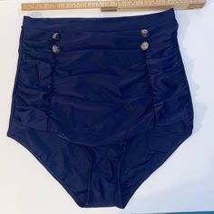 Cocoship Navy Blue Bathing Suit Bikini Bottoms Size 2 Xl New Without Tags, Still Has Sanitary Liner. Sailor So Buttons On The Front. Cute Bikini Bottom Summer Fitted Navy Bottoms, Navy Slim-fit Bottoms For Vacation, Navy Tankini For Pool Beachwear, Navy Beachwear Tankini For Pool, Navy Tankini For Pool And Beach Season, Navy Tankini For Beach And Pool Season, Navy Fitted Bottoms For Beachwear, Sleeve Bathing Suit, Blue Bathing Suit