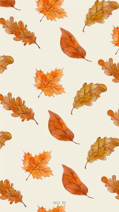 watercolor fall leaves on white background for wallpaper or fabric design, seamless