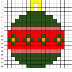 a cross stitch christmas ornament in red, green and yellow