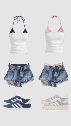 four pieces of clothing including shorts, tank top and sneakers