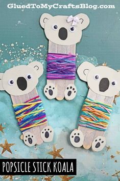 popsicle stick koala craft for kids to make with yarn and wood sticks,