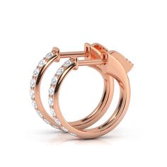 Indulge in luxury with our Round Brilliant Cut Huggie Hoop earrings. These elegant earrings feature sparkling round diamonds. The huggie style and hoop design make them perfect for everyday wear, adding a touch of sophistication to any outfit. Elevate your jewelry collection with these premium earrings. Rose Gold Hoop Earrings With Diamond Accents For Anniversary, Rose Gold Diamond Hoop Earrings With Prong Setting, Rose Gold Hoop Diamond Earrings With Prong Setting, Rose Gold Round Hoop Earrings With Pave Setting, Rose Gold Pave Set Huggie Hoop Earrings, Rose Gold Hoop Earrings With Pave Setting, Rose Gold Huggie Hoop Earrings With Pave Setting, Rose Gold Small Hoop Diamond Earrings For Anniversary, Rose Gold Brilliant Cut Huggie Earrings For Anniversary