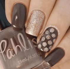 Nailart Brown, Gold Manicure, Manicured Nails, Nails Brown, Polka Dot Nails, Fall Acrylic Nails, Dots Nails, Super Nails, Ideas Nails