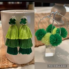 St. Patrick's Day earrings St Patricks Day Earrings, St. Patrick's Day Diy, Pom Pom Earrings, Ponte Vedra Beach, St Pats, St Pattys Day, Saint Patrick, St Patrick’s Day, Diy Accessories