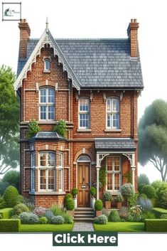 an image of a brick house with landscaping around it