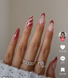 Christmas Nail Design Almond Shape, Christmas Nail Sets Almond, Christmas Acrylics Almond, Builder Gel Christmas Nails, Christmas Nail Inspo 2024, Funky Christmas Nails Acrylic, Almond Nail Christmas Designs, Christmas Red And Gold Nails, Almond Shape Nails Christmas