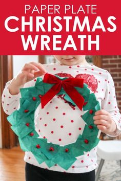 Paper Plate Christmas Wreath, Christmas Preschool, Christmas Wreath Craft, Green Tissue Paper, Christmas Art Projects, Christmas Paper Plates, Craft Templates, Crafts Preschool, Preschool Christmas Crafts