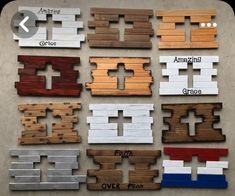 several different types of wood that have been made to look like letters and numbers on them