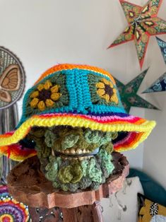 Rainbow Sunflower Hatone Size Flower Sun Hat Rainbow Sun - Etsy Cotton Sun Hat, Adjustable Rainbow Hat For Festivals, Adjustable Rainbow Hats For Summer, Summer Adjustable Beanie Hat, Adjustable Rainbow Summer Hats, Adjustable Summer Beanie Hat, Adjustable Acrylic Yarn Bucket Hat, Bohemian Yarn Hat, Yellow Knitted Beach Hat