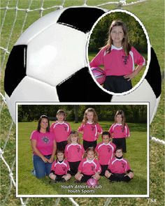 a soccer team is posing in front of a ball