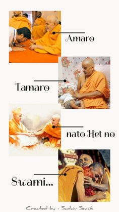 four different pictures with the words in spanish and english, including an image of two monks