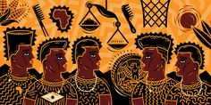 an image of african women in traditional dress with various things on the wall behind them