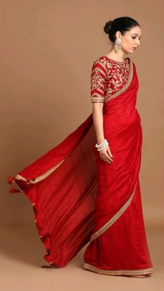 Saree With Heavy Blouse, Heavy Blouse, Red Saree, Red Blouses, Red, Design