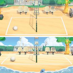 there are two different views of a beach volleyball court