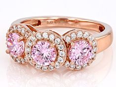 Bella Luce® pink and white diamond simulants 2.85ctw round, Eterno™ 18k rose gold over sterling silver ring. Measures approximately 0.81" L x 0.31" W and is not sizeable. The diamond equivalent weight is 1.72. Gia Certified Rose Gold Round Jewelry, Gia Certified Rose Gold Cubic Zirconia Rings, Man Made Diamonds, Diamond Simulant, Pink Gemstones, 3 Carat, Cultured Pearls, 18k Rose Gold, Gemstone Colors