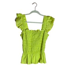 Meraki Women’s Bright Green Neon Crop Top Tank | Size Medium Never Worn! I Ship Within 1 Day Lmk If You Have Any Questions! Trendy Lime Green Summer Tops, Trendy Lime Green Spring Tops, Casual Lime Green Summer Tops, Chic Yellow Stretch Tops, Casual Lime Green Tops For Summer, Lime Green Sleeveless Casual Top, Yellow Sleeveless Top With Ruffles, Casual Lime Green Cotton Top, Casual Lime Green Sleeveless Top