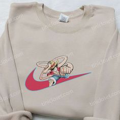 Monkey D Luffy x Nike Swoosh Anime Embroidered Hoodie, One Piece Embroidered Shirt, Nike Inspired Embroidered Shirt Nike Inspired, Maroon Hoodie, Embroidered Shirts, Nike Swoosh Logo, Shirt Nike, Hoodie Material, Anime Hoodie, Blue Sweatshirt, Monkey D Luffy