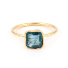 Azure Emerald Cushion Cut Signet Ring features a natural azure emerald set in a contemporary style with a bezel setting mounted on a rounded band. - Natural emerald 2.90 carats.- 22 karat gold ion plated over sterling silver.- Size 7, resizable.- Gemstone dimensions approx. 12mm X 12mm. Blue Emerald Ring With Bezel Setting, Elegant Emerald Ring With Smooth Bezel, Emerald Set, Blue Emerald, Cushion Cut Ring, Stylish Rings, Natural Emerald, Cushion Cut, Signet Ring