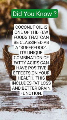 Brain Function, Fatty Acids, Fat Loss, Coconut Oil, Did You Know, Coconut, Canning, Health