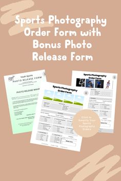 the sports photography order form with photos and text