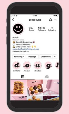 an iphone screen with the words doughnuts on it, and a smiley face