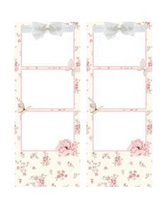 two blank cards with pink flowers and butterflies on the front, one has a bow