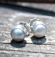 Pearl earrings /  pearl studs / sterling silver earrings / bridesmaid gift / gift for her / rustic w Silver Jewelry With Pearl Buttons As Gift, Earrings Bridesmaid, Sterling Silver Stud Earrings, Earrings Pearl, Silver Stud Earrings, Bridesmaid Earrings, Sterling Silver Studs, Pearl Studs, Sterling Silver Earrings Studs