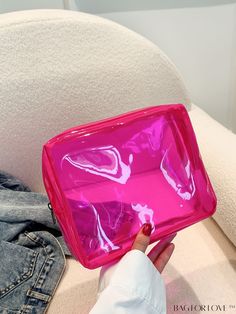 BagForLove - Stylish Transparent Square Clutch - Womens Fashion Accessory Casual Pink Rectangular Cosmetic Bag, Polyvinyl Chloride, Word Wrap, Bag Bag, Square Bag, Colorful Backgrounds, Clutch Bag, Hot Pink, Bag Lady