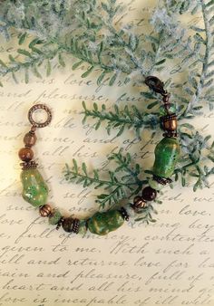 Woodland Bracelet Handsome Rustic and Mossy Green by SUSANsBAUBLES Bohemian Czech Glass Beads Bracelet, Nature-inspired Green Beaded Bracelets For Gift, Green Nature-inspired Beaded Bracelets As Gift, Green Nature-inspired Beaded Bracelets For Gift, Green Beaded Bracelets For Gifts, Nature-inspired, Bohemian Czech Glass Bracelets With Spacer Beads, Nature-inspired Green Round Bead Bracelets, Bohemian Green Czech Glass Beads, Green Round Beads Bracelet, Nature-inspired