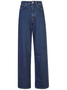 indigo blue stretch-cotton washed denim high-rise wide leg front button fastening belt loops classic five pockets Kelvin Klein Jeans Women, Dark Wash Wide-leg Denim Jeans, Dark Wash Wide-leg Cropped Jeans, Dark Wash Wide Leg Jeans With Belt Loops, Classic Blue Wide Leg Jeans, Modern High Waist Dark Wash Cropped Jeans, Modern High-rise Denim Blue Jeans, Modern High Rise Denim Blue Jeans, Modern High-waist Cropped Jeans In Dark Wash