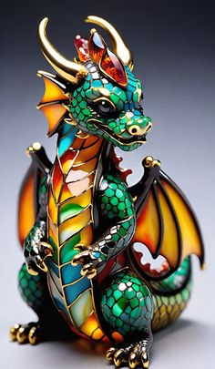 a colorful dragon figurine sitting on top of a table